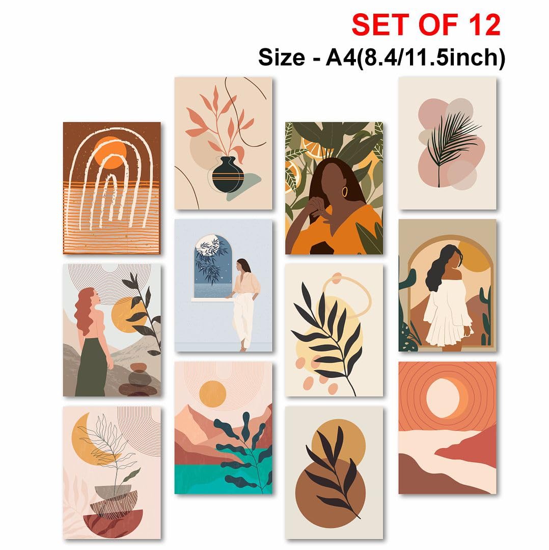 Cvanu A4 12Pcs Beautiful Floral Design Printed On Poster Wall Art Collage Kit With Glue Dot Tape For Wall Decoration (11.5Inchx8